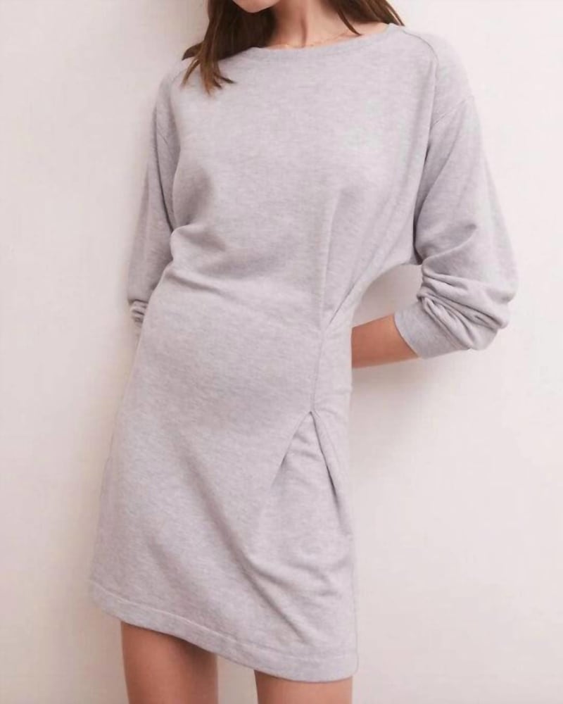 Front of a model wearing a size Large Baxley Dress In Grey in Grey by Z Supply. | dia_product_style_image_id:346864